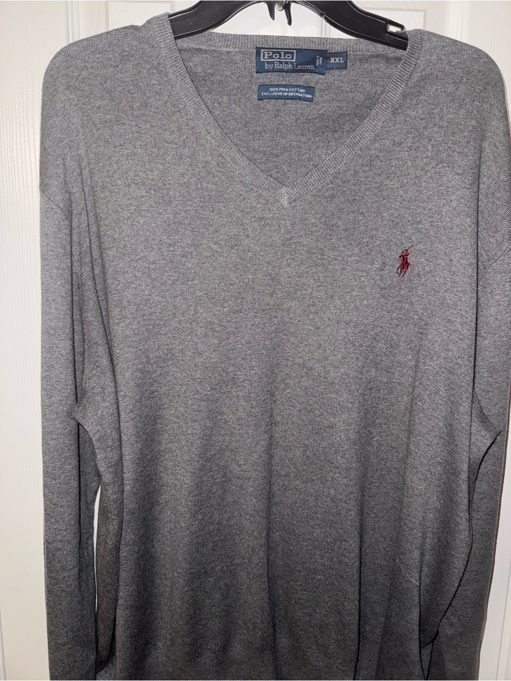 Ralph Lauren Gray V-Neck Sweater with Red Pony Logo